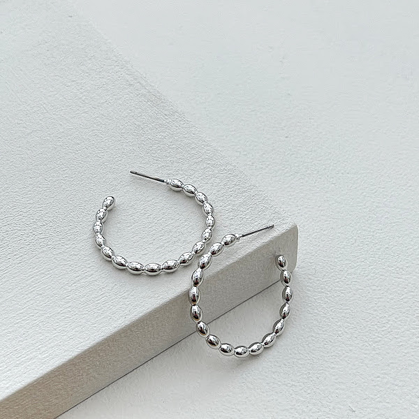 Rhodium Plated Bubble Hoop Earrings-evy designs