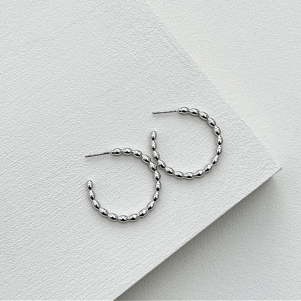 Rhodium Plated Bubble Hoop Earrings-evy designs