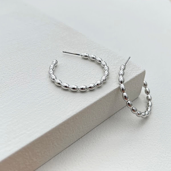 Rhodium Plated Bubble Hoop Earrings-evy designs