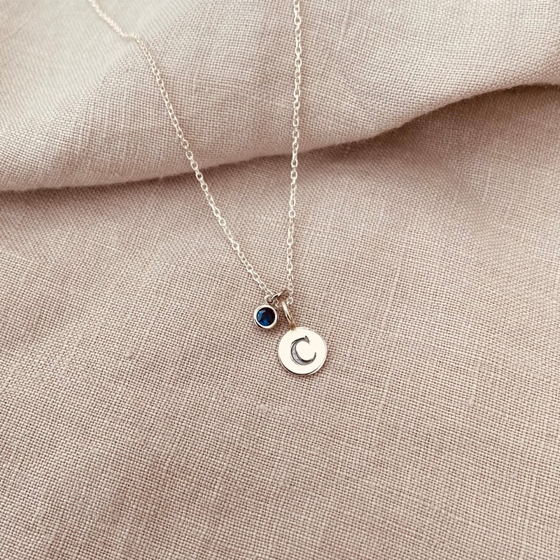Sterling Silver Initial Birthstone Necklace-evy designs.