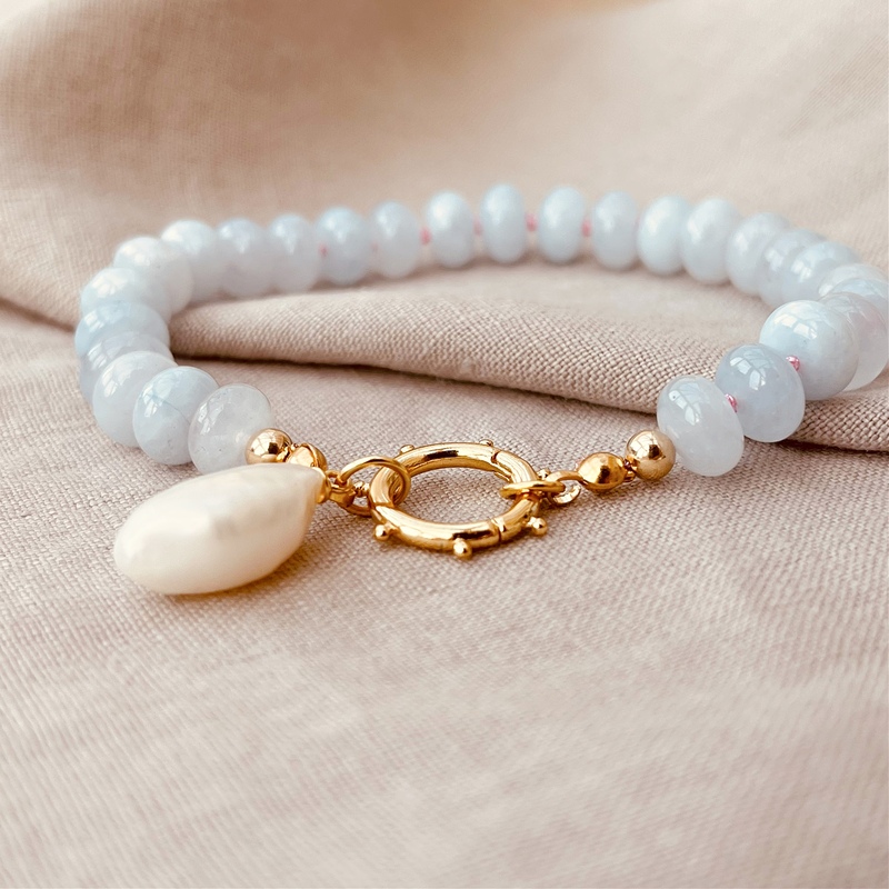 Blue Chalcedony Gemstone And Pearl Bracelet-evy designs