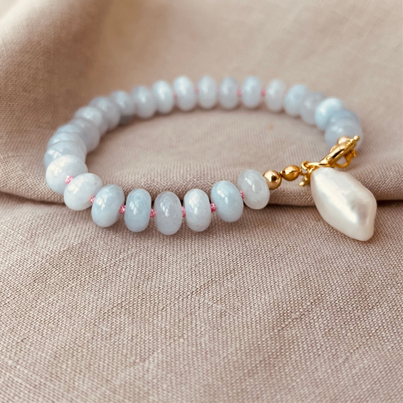 Blue Chalcedony Gemstone And Pearl Bracelet-evy designs