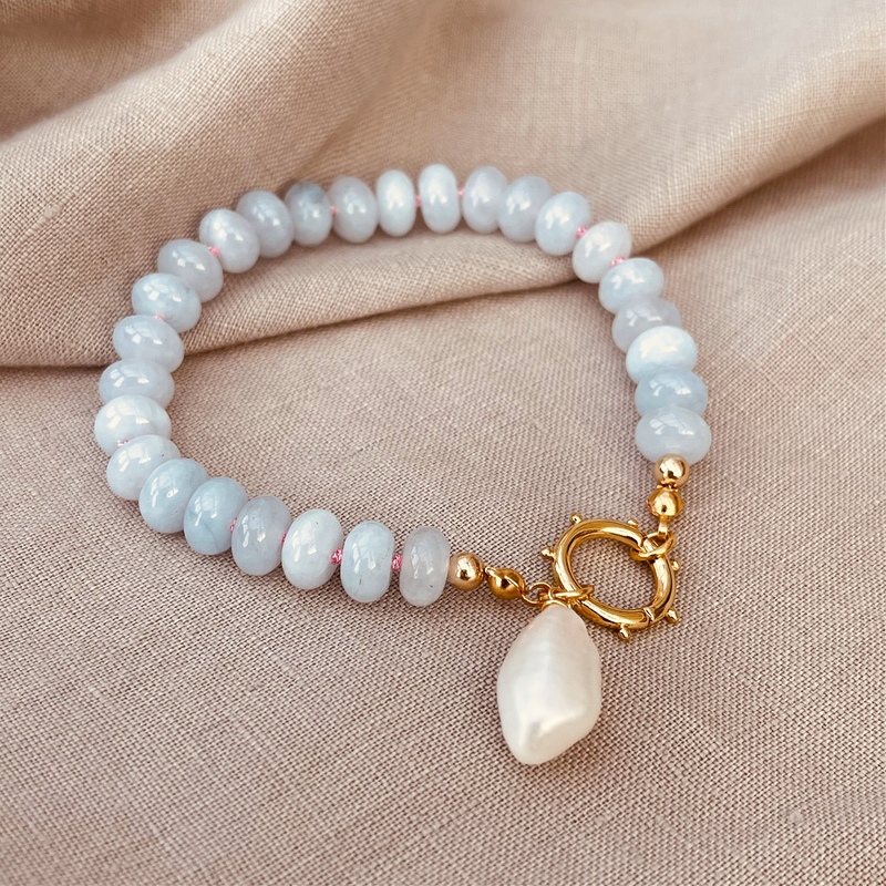 Blue Chalcedony Gemstone And Pearl Bracelet-evy designs