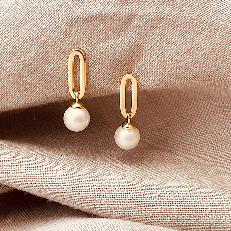 18ct Gold Plated Chain Link Pearl Earrings- evy designs