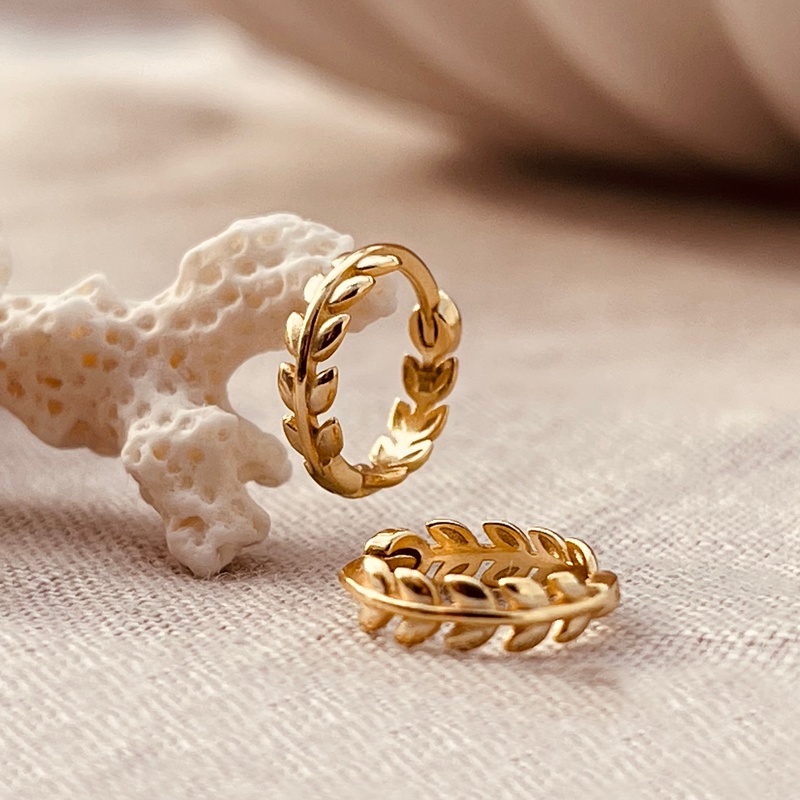 Gold Leaf Huggie Hoop Earrings- evy designs