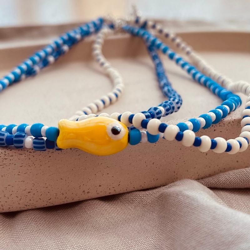 Ceramic Fish Seed Bead Necklace-evy designs.